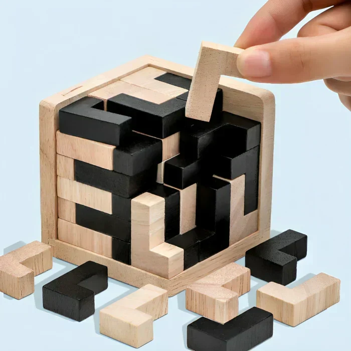 Puzzle 3D en Bois – Casse-Tête Logique pour Enfants & Adultes