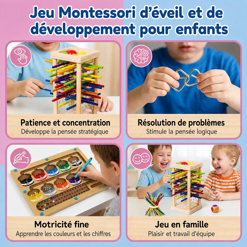 Set de Jeux Montessori 3 Pièces – Coffret Jeux Éducatifs de Logique pour Enfants