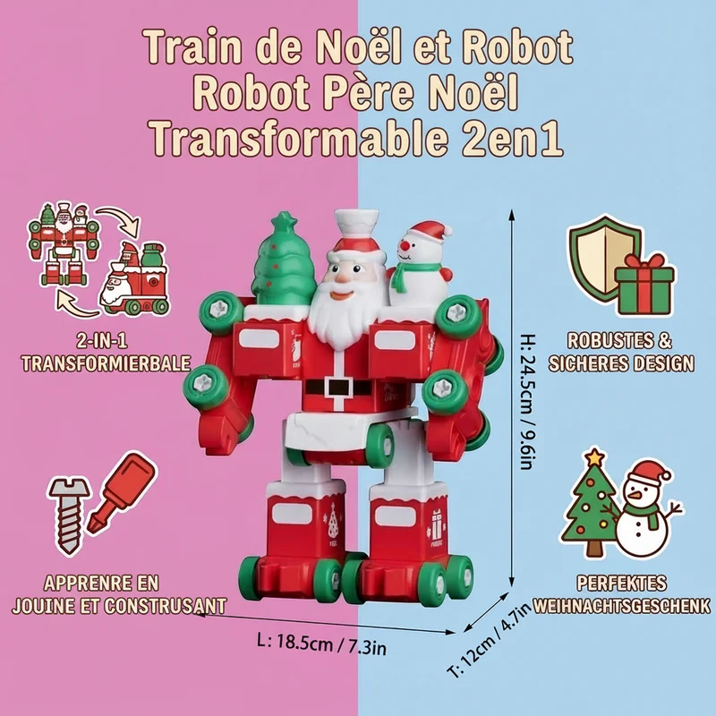 Train de Noël Transformable 2-en-1 & Robot Père Noël – Jouet pour Enfants