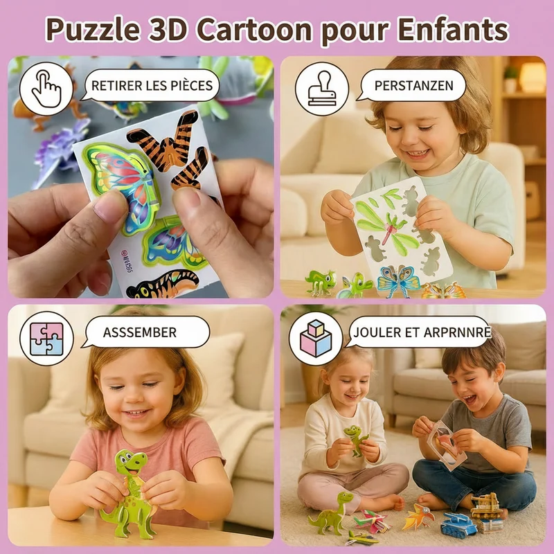 Set de Puzzles Cartoon 3D pour Enfants – Jeu Éducatif et de Motricité