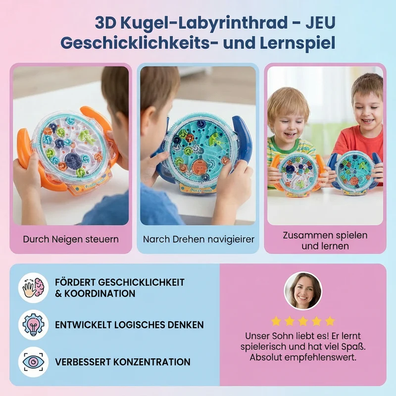 Labyrinthe à Bille 3D Montessori — Jeu d'Adresse & de Réflexion pour Enfants | Dès 3 ans