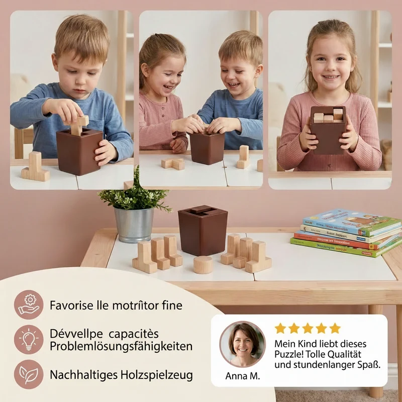 Puzzle de Logique 3D en Bois – Jeu Éducatif de Formes pour Enfants