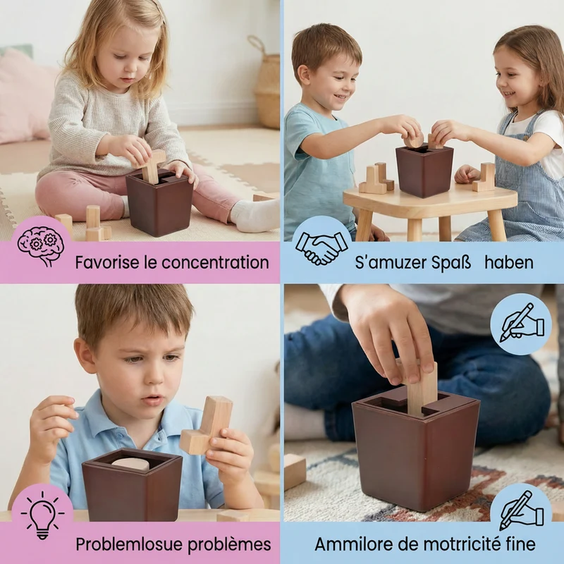 Puzzle de Logique 3D en Bois – Jeu Éducatif de Formes pour Enfants
