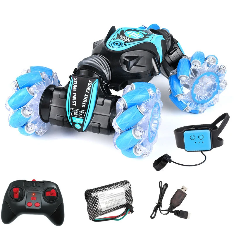 Voiture RC Cascade 2-en-1 – Contrôle Gestuel + Télécommande, 360° & Flips | Rouge ou Bleu