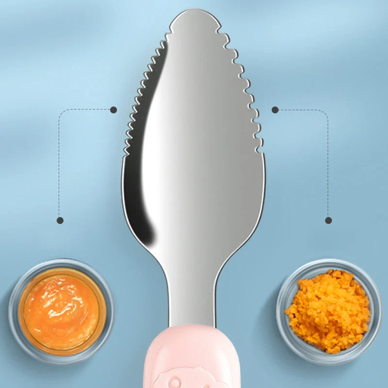 Cuillère pour bébé 2-en-1 en silicone – Cuillère d'apprentissage pour que les bébés mangent tout seuls