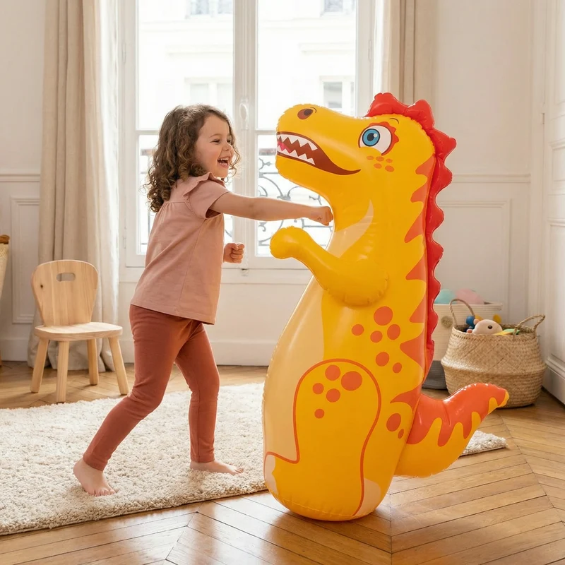Sac de frappe gonflable pour enfants – Jouet de boxe à motif animal avec socle à remplir d'eau