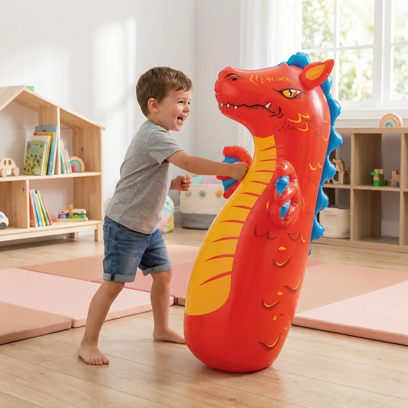 Sac de frappe gonflable pour enfants – Jouet de boxe à motif animal avec socle à remplir d'eau