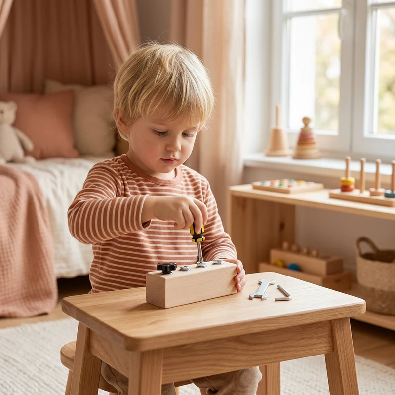 Plateau à vis en bois Montessori pour enfants – Jouet favorisant la motricité fine et la coordination œil-main