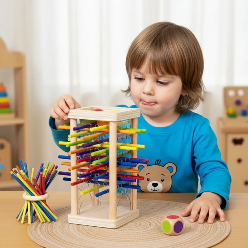 Jeu Montessori 3-en-1 en Bois — Dextérité, Logique & Motricité Fine (3 ans+)