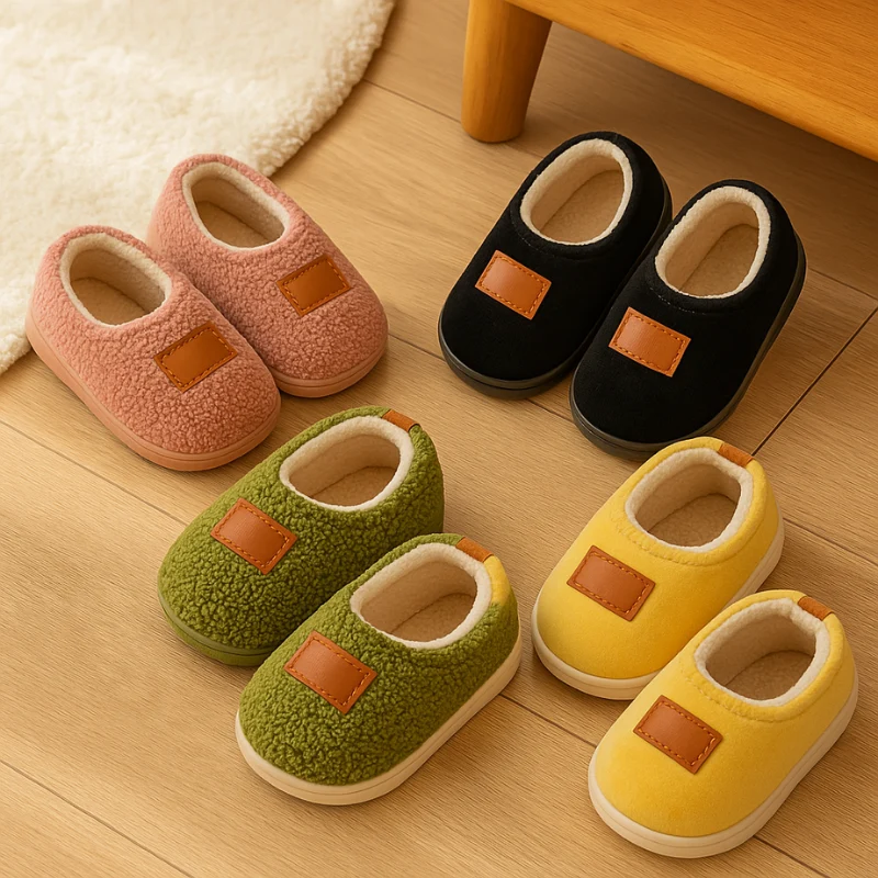 Chaussons d'hiver pour enfants – Chaussures d'intérieur chaudes, douillettes et antidérapantes pour tout-petits et enfants