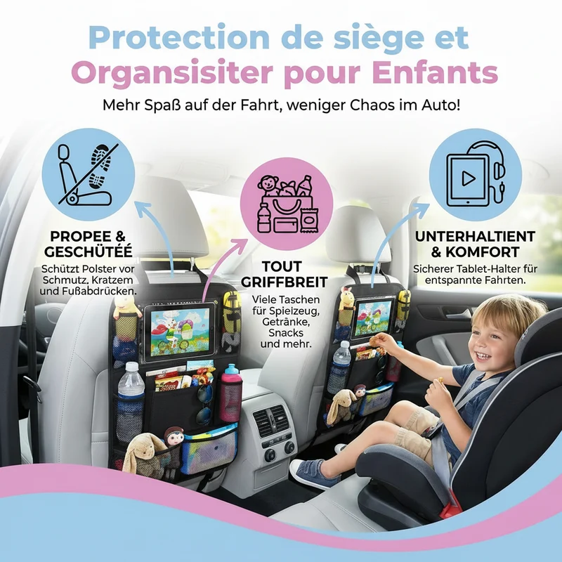Protection de Siège Auto avec Organisateur – Propreté & Rangement pour Familles