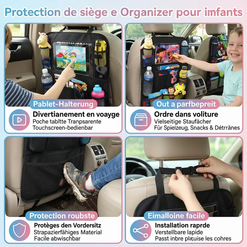 Protection de Siège Auto avec Organisateur – Propreté & Rangement pour Familles