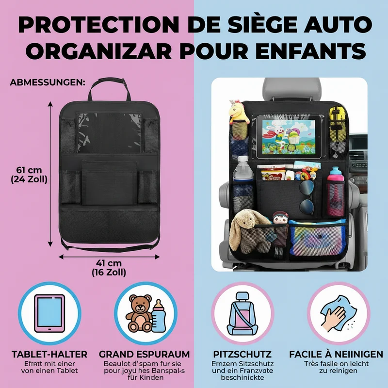 Protection de Siège Auto avec Organisateur – Propreté & Rangement pour Familles