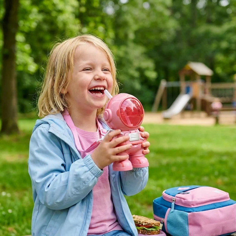 Gourde Astronaute pour Enfants – Bouteille Réutilisable Antifuite avec Paille | Sans BPA