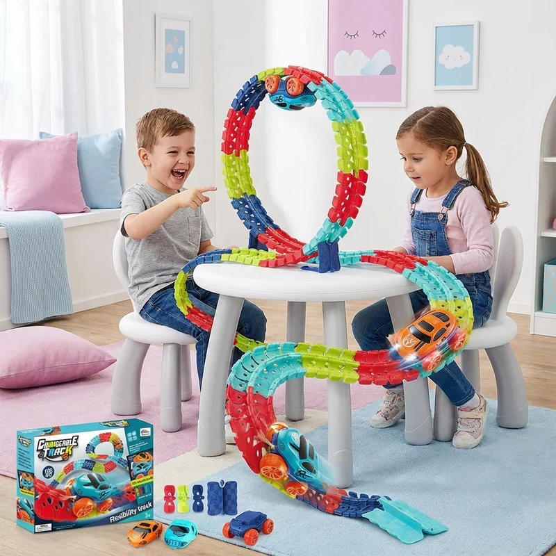 Circuit de Course Anti-Gravité – Piste Flexible avec Boucles & Cascades pour Enfants | Dès 46 Pièces
