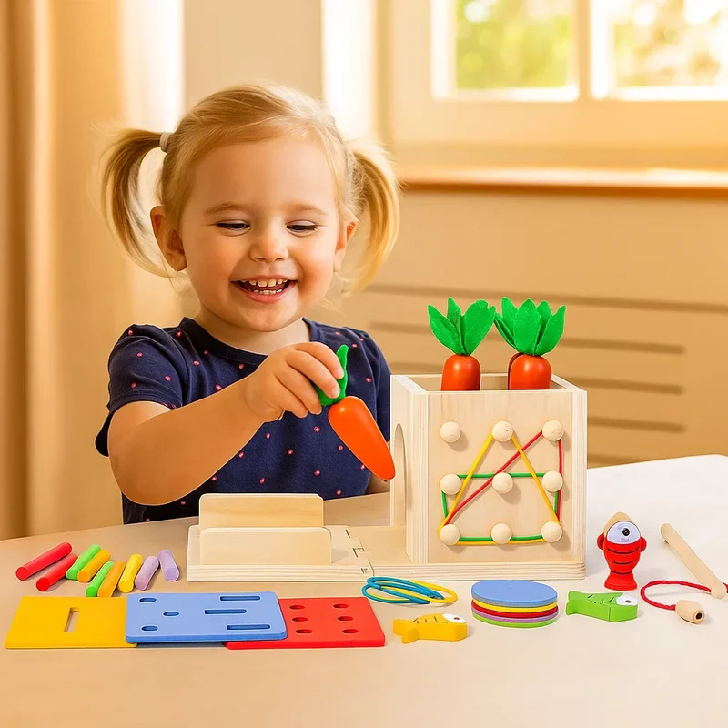 Cube d'Apprentissage Montessori 6-en-1 – Éveil, Motricité & Créativité dès 18 mois
