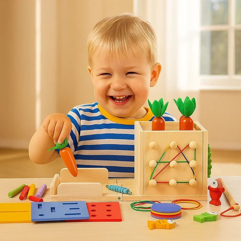 Cube d'Apprentissage Montessori 6-en-1 – Éveil, Motricité & Créativité dès 18 mois