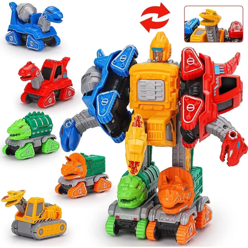 Coffret Voitures Transformables 5-en-1 – Robots, Dinosaures & Pompiers | Dès 3 ans