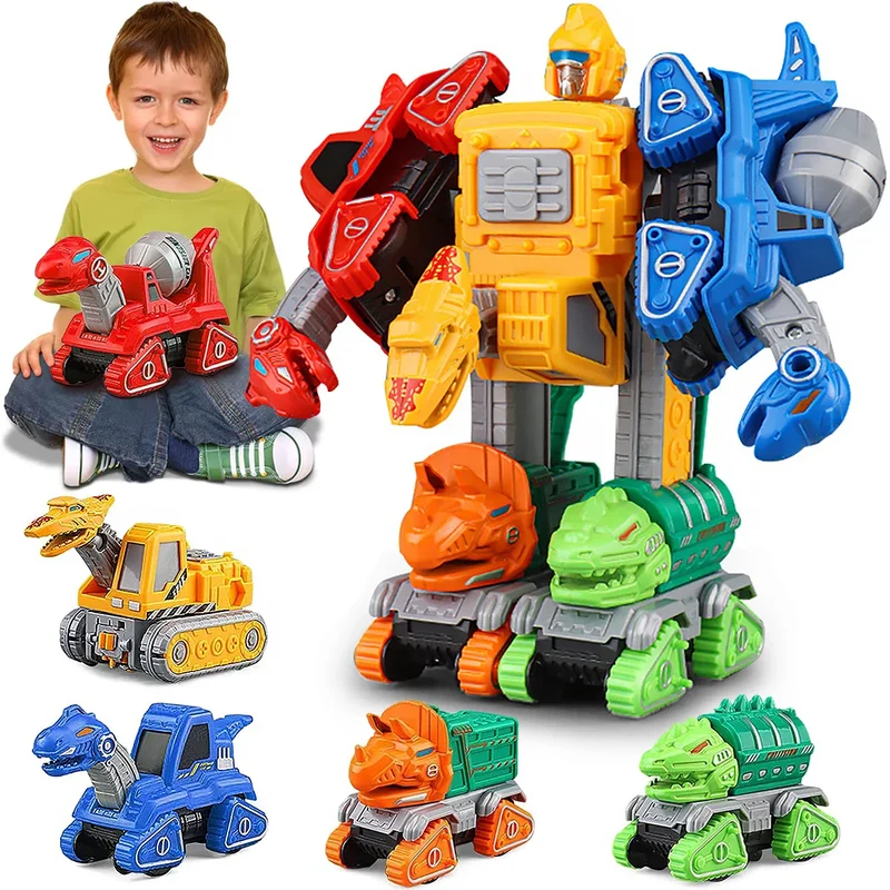 Coffret Voitures Transformables 5-en-1 – Robots, Dinosaures & Pompiers | Dès 3 ans