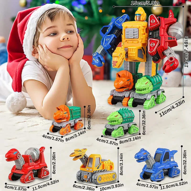 Coffret Voitures Transformables 5-en-1 – Robots, Dinosaures & Pompiers | Dès 3 ans