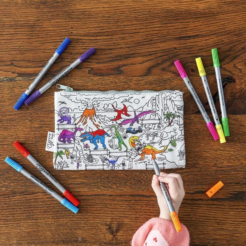Trousse à colorier Dinosaure lavable – Trousse créative avec feutres inclus