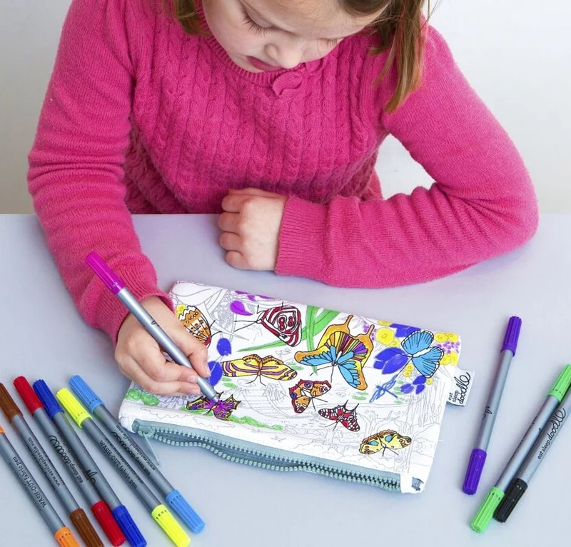 Trousse à colorier Papillons lavable – Trousse créative avec feutres inclus