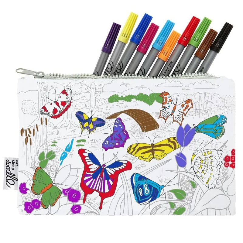 Trousse à colorier Papillons lavable – Trousse créative avec feutres inclus
