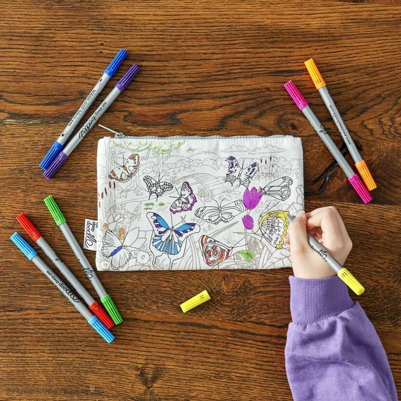 Trousse à colorier Papillons lavable – Trousse créative avec feutres inclus