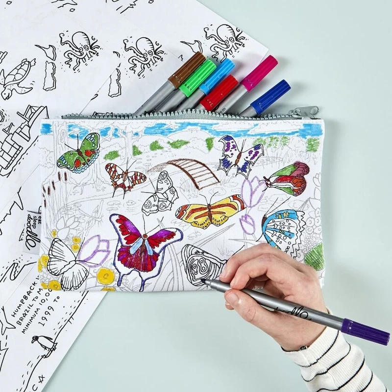 Trousse à colorier Papillons lavable – Trousse créative avec feutres inclus