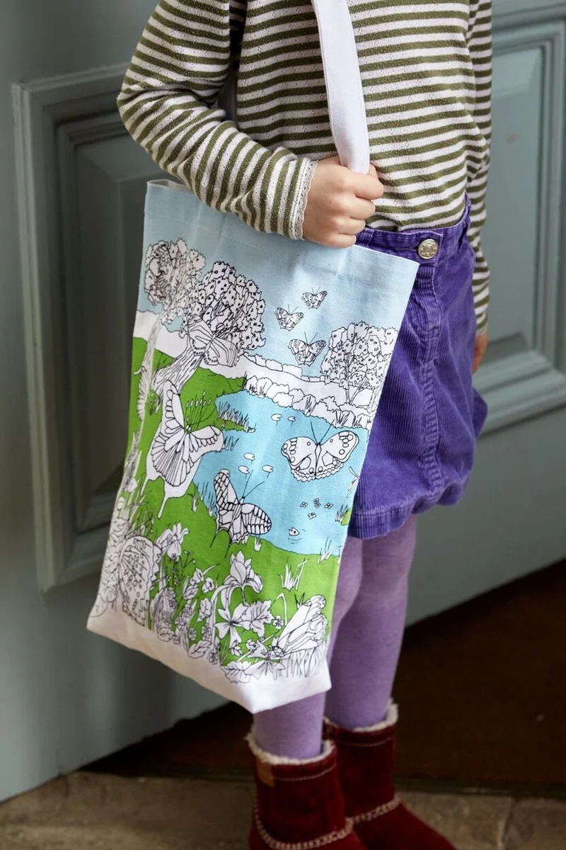 Tote Bag à colorier Papillons – Sac créatif lavable avec feutres inclus