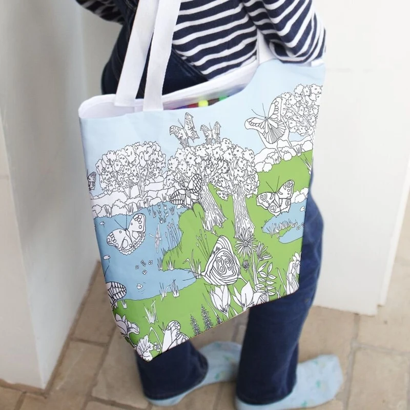 Tote Bag à colorier Papillons – Sac créatif lavable avec feutres inclus