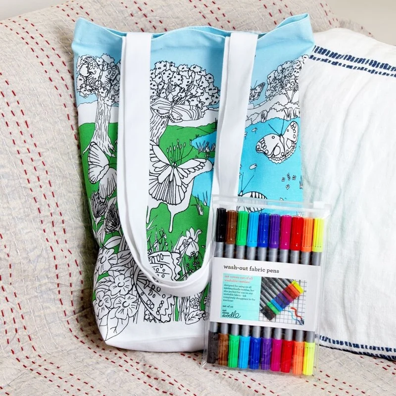 Tote Bag à colorier Papillons – Sac créatif lavable avec feutres inclus