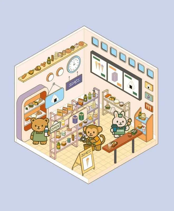 Cozy Stickers – Mon Petit Konbini | 700 stickers repositionnables & 6 scènes épicerie