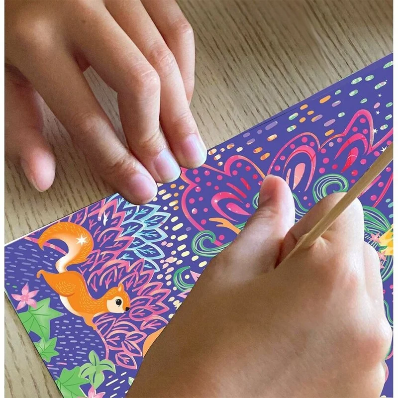 Coffret Scratch Art Forêt Magique BOX CANDIY® – Kit Créatif à Gratter Enfants dès 6 ans (Licornes & Fées)