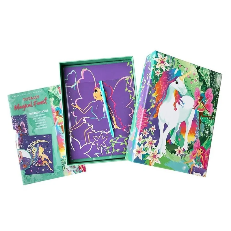 Coffret Scratch Art Forêt Magique BOX CANDIY® – Kit Créatif à Gratter Enfants dès 6 ans (Licornes & Fées)