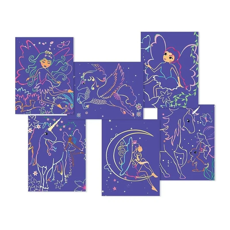 Coffret Scratch Art Forêt Magique BOX CANDIY® – Kit Créatif à Gratter Enfants dès 6 ans (Licornes & Fées)