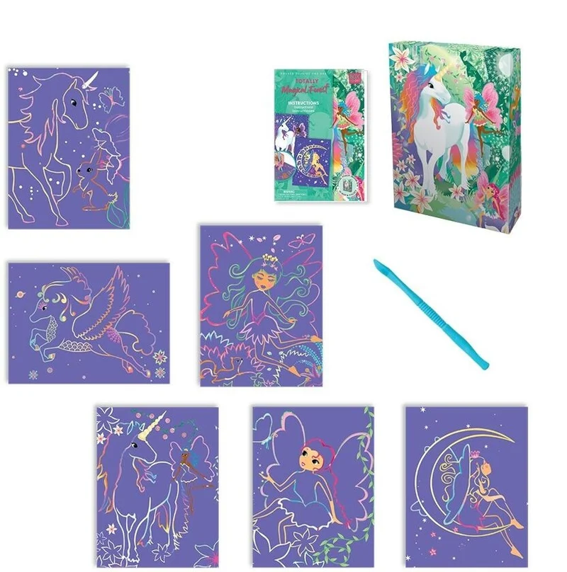 Coffret Scratch Art Forêt Magique BOX CANDIY® – Kit Créatif à Gratter Enfants dès 6 ans (Licornes & Fées)