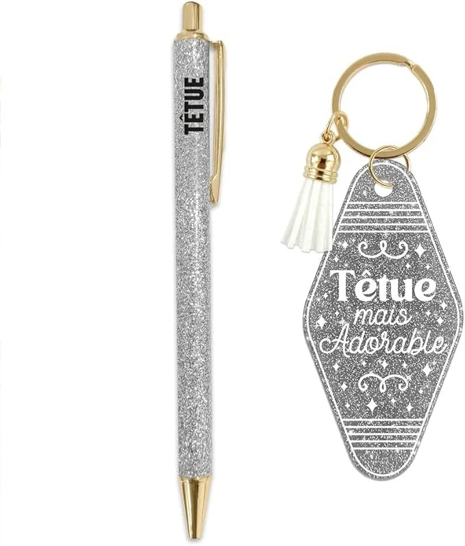 Coffret Duo Paillettes “Têtue” – Stylo & Porte-Clés Humoristique Femme | Girls Club