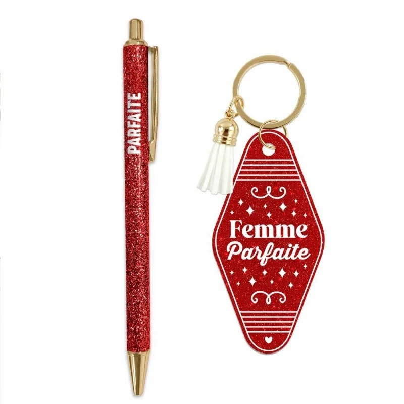 Coffret Duo Paillettes Girls Club Femme Parfaite – Stylo & Porte-Clés Cadeau Femme