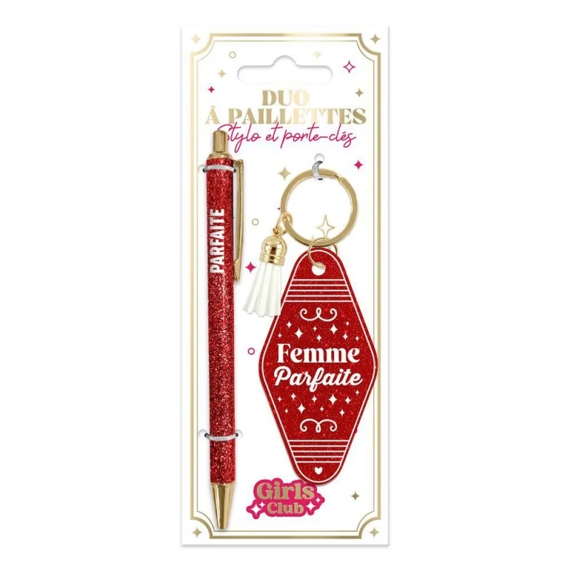Coffret Duo Paillettes Girls Club Femme Parfaite – Stylo & Porte-Clés Cadeau Femme