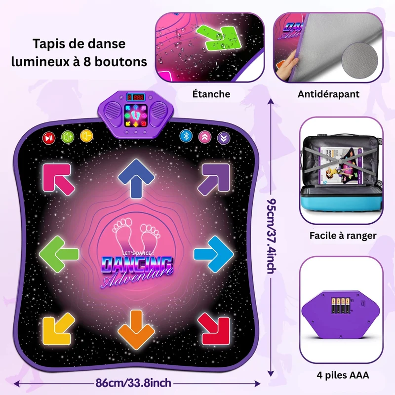 Tapis de danse Bluetooth lumineux à LED pour enfants – Tapis de danse musical sans fil