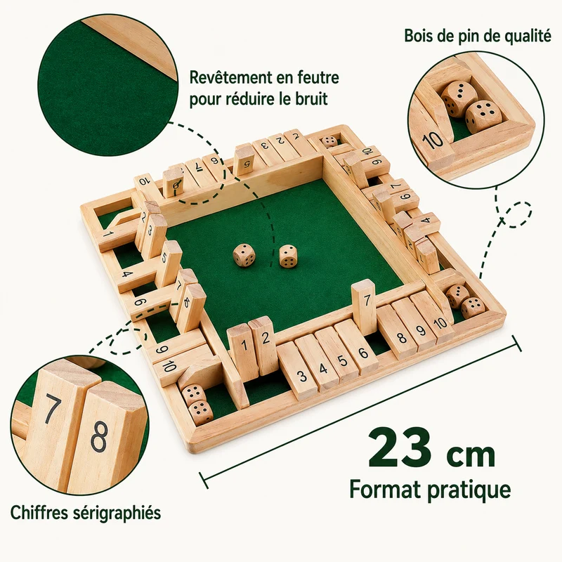 Shut the Box – Jeu de Dés en Bois Montessori | Calcul & Stratégie dès 3 ans