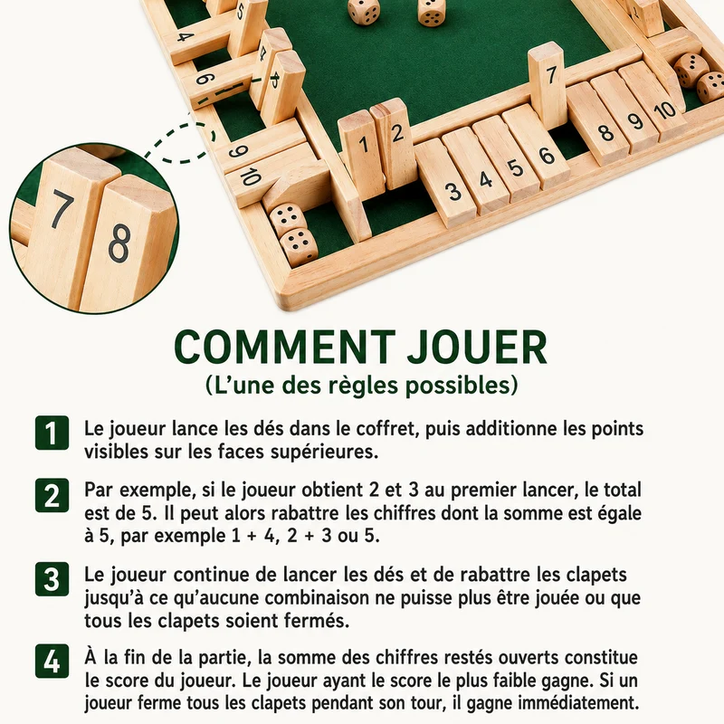 Shut the Box – Jeu de Dés en Bois Montessori | Calcul & Stratégie dès 3 ans