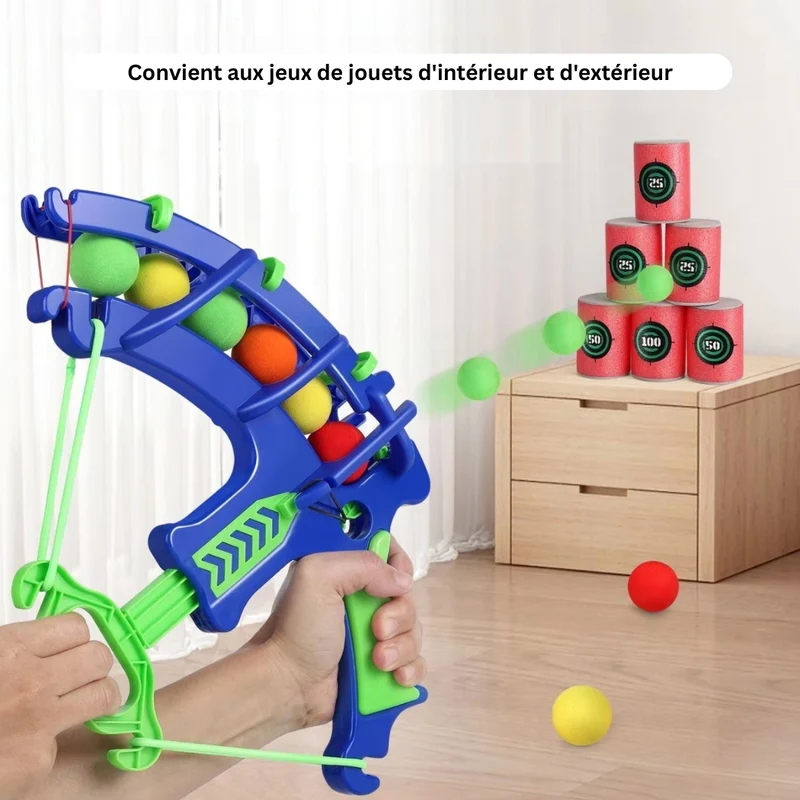 Ensemble de jouets de tir à l'arc pour enfants – Jeu de tir à l'arc et à la flèche avec balles en mousse et boîtes de conserve
