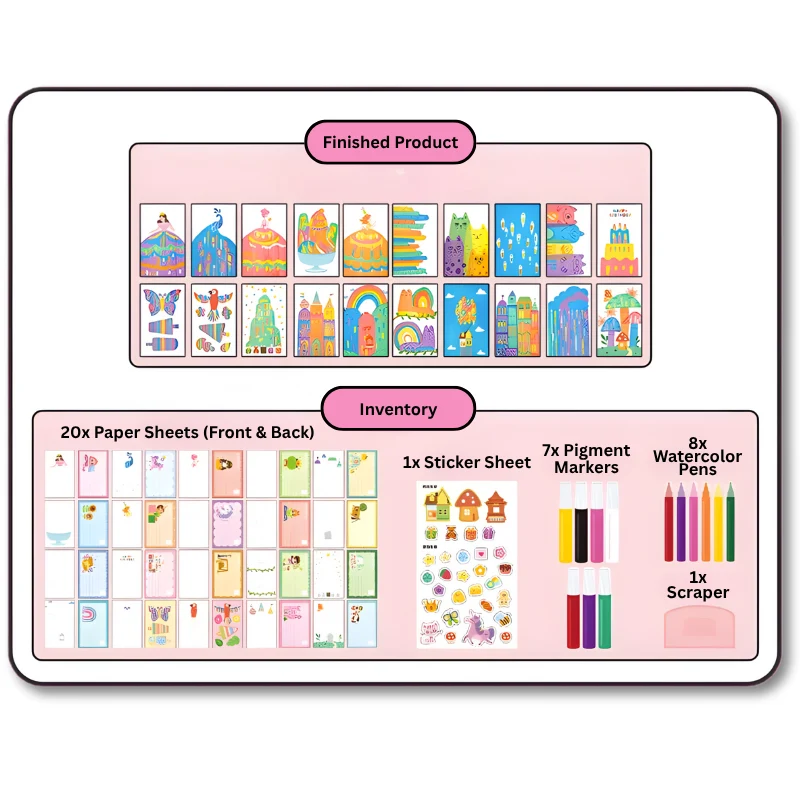 Set de peinture pour enfants – Kit artistique créatif avec pochoirs enroulables et peintures lavables