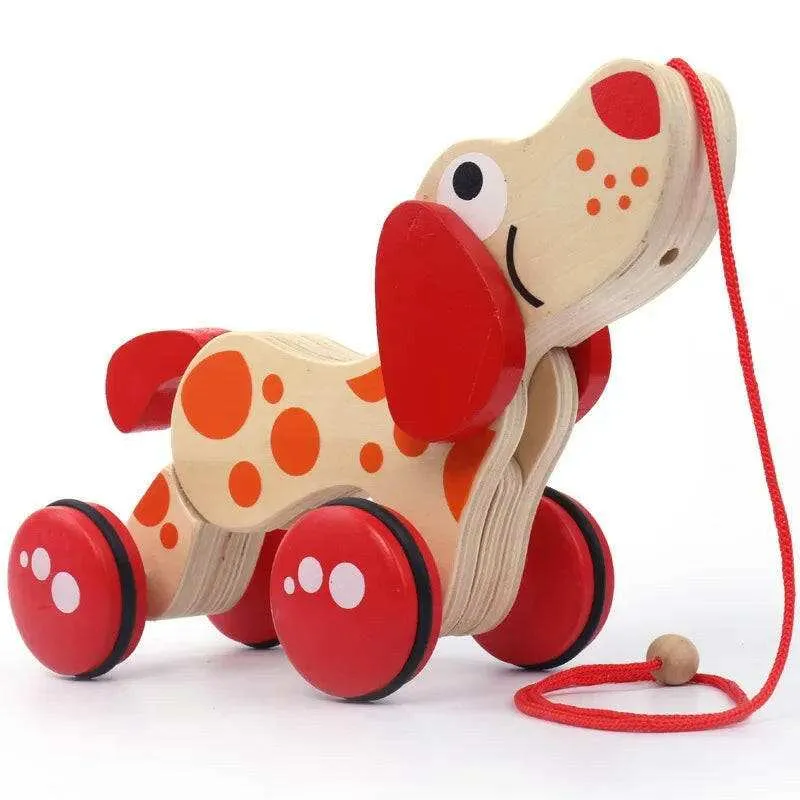 Jouet à tirer en bois pour tout-petits – Jouet éducatif à tirer en forme de chien et de crocodile pour enfants