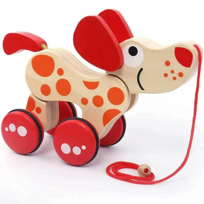 Jouet à tirer en bois pour tout-petits – Jouet éducatif à tirer en forme de chien et de crocodile pour enfants