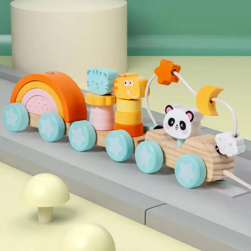 Train à tirer en bois pour tout-petits – Jouet éducatif Montessori à tirer pour garçons et filles