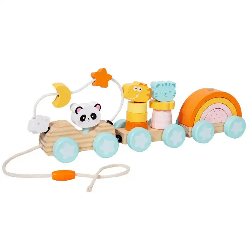 Train à tirer en bois pour tout-petits – Jouet éducatif Montessori à tirer pour garçons et filles