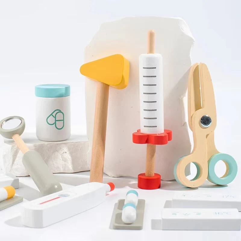Kit médical en bois Montessori pour tout-petits – Set médical pour jeux de rôle et jouet pour jeux de rôle